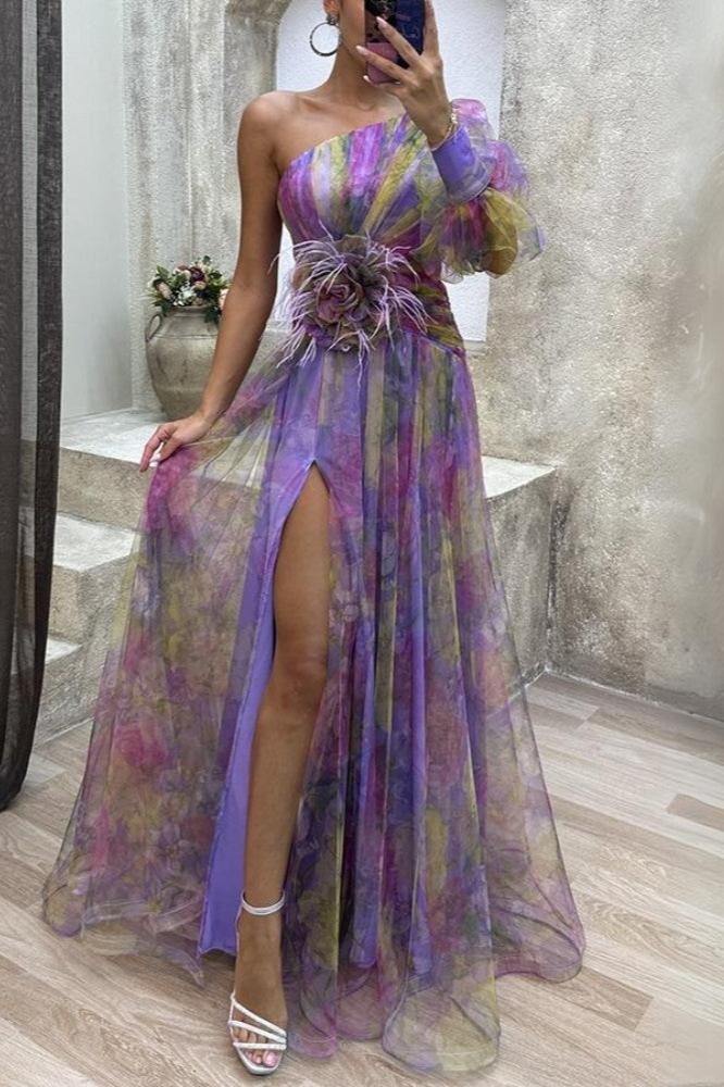 Kayla | Robe longue à fleurs asymétrique