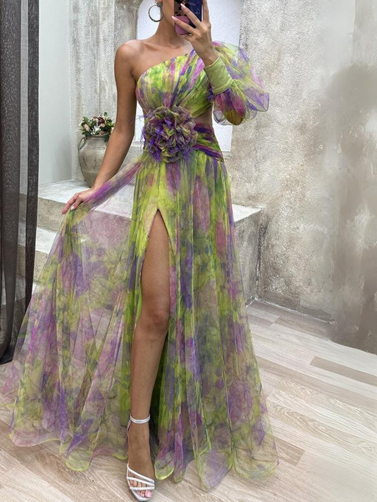 Kayla | Robe longue à fleurs asymétrique