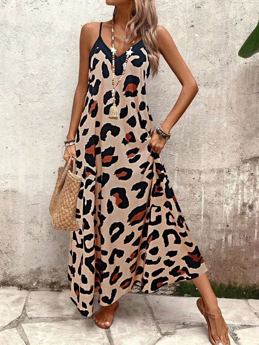 Elena | Robe d'Été à Bretelles Fines, Dos Nu et Imprimé Graphique