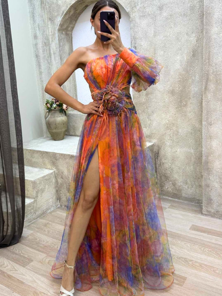Kayla | Robe longue à fleurs asymétrique