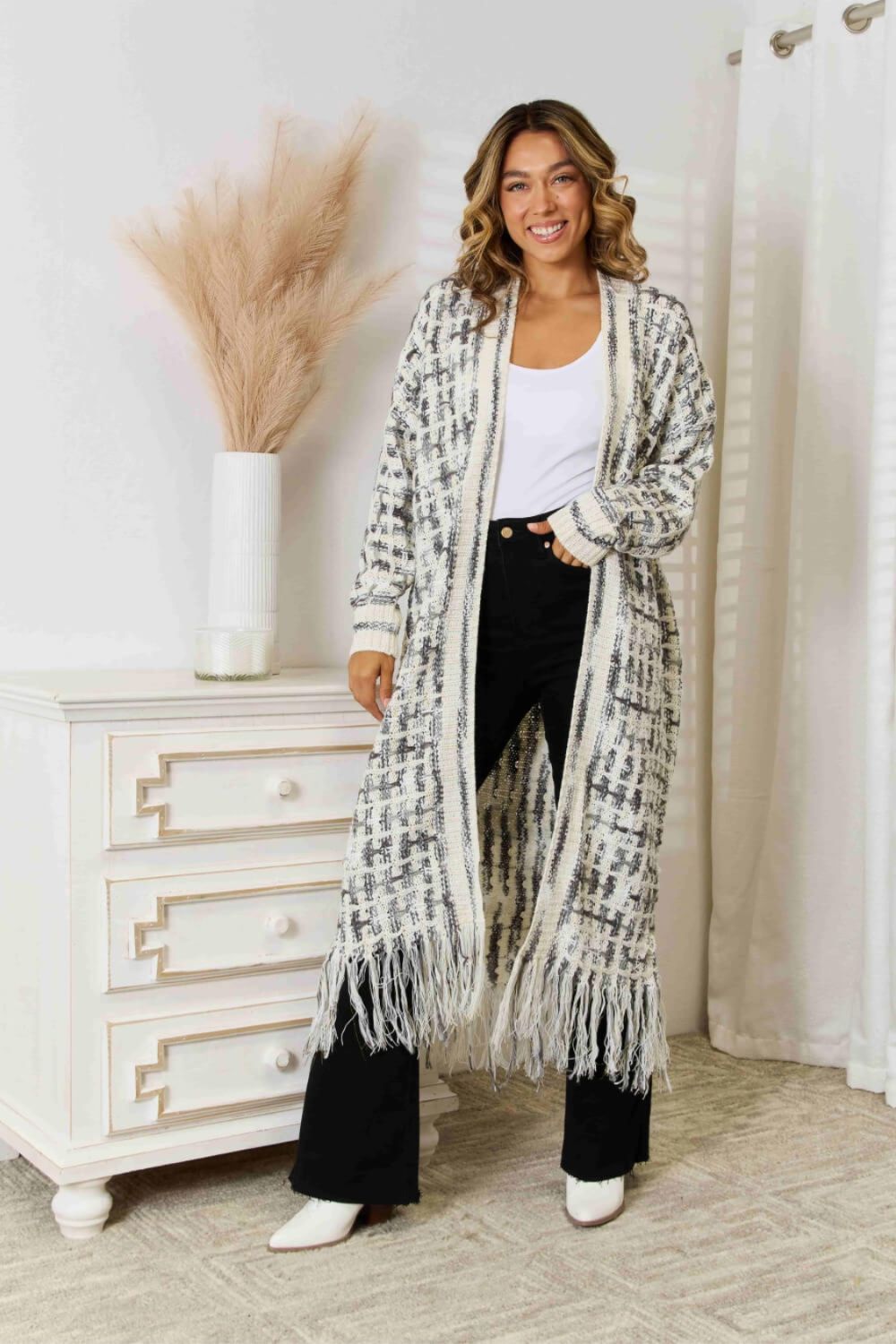 Luna | Gilet ouvert multicolore avec franges