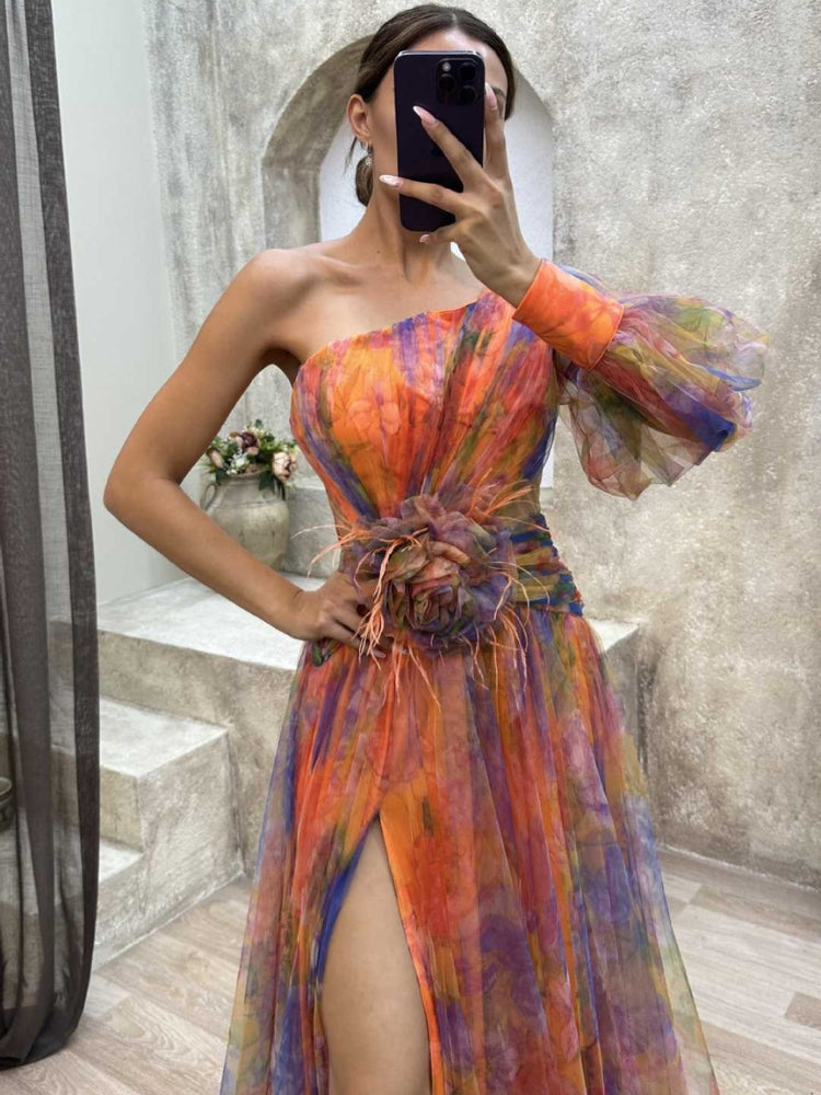 Kayla | Robe longue à fleurs asymétrique