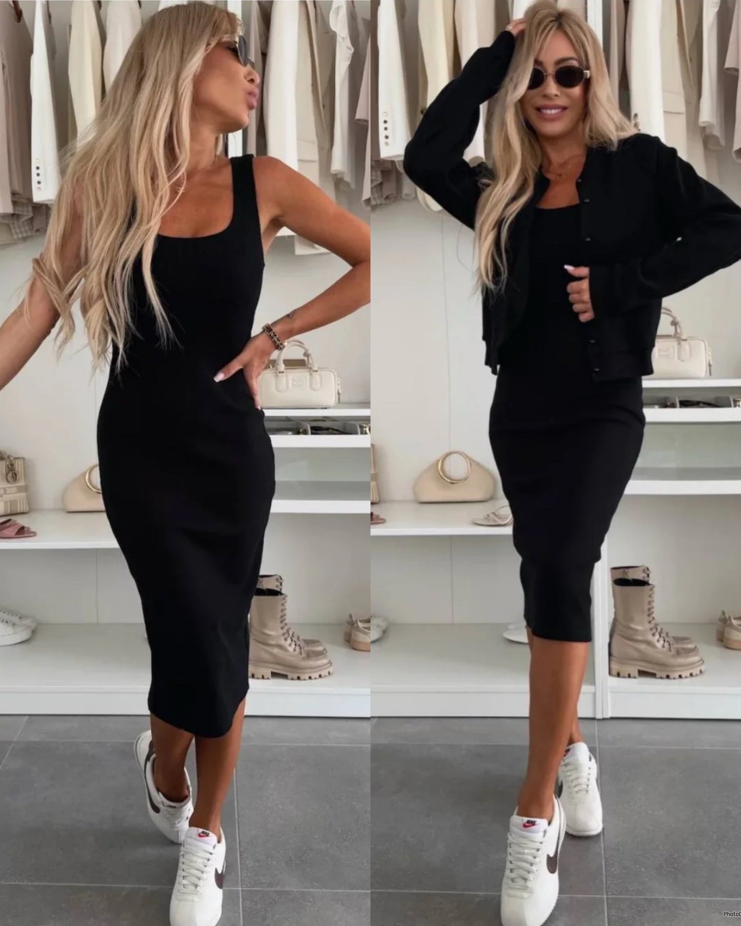 Karin | Robe midi en maille côtelée & ensemble bomber