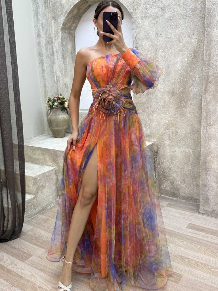 Kayla | Robe longue à fleurs asymétrique