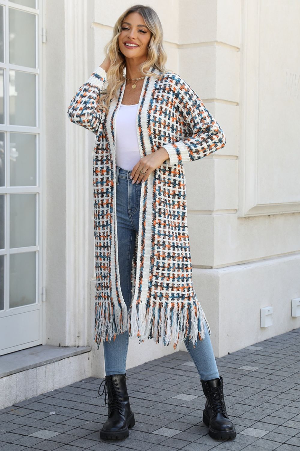 Luna | Gilet ouvert multicolore avec franges