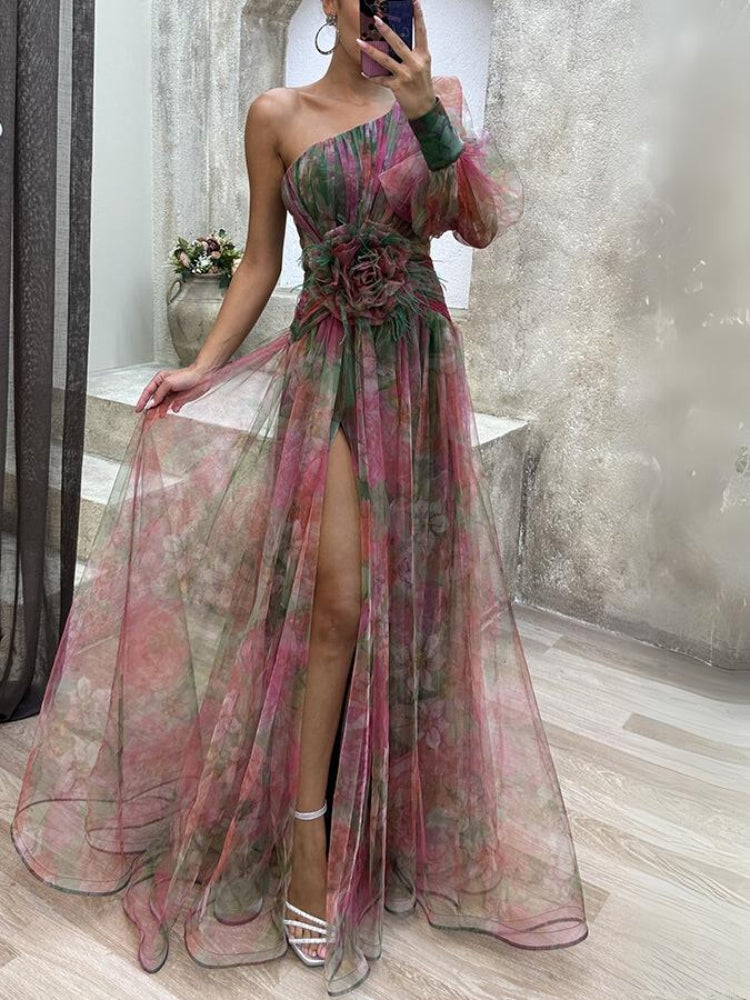 Kayla | Robe longue à fleurs asymétrique
