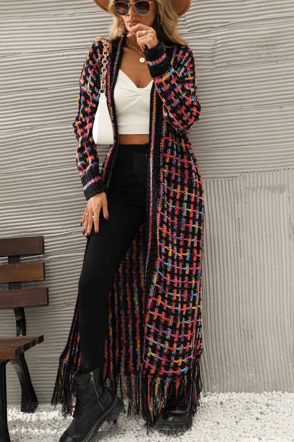 Luna | Gilet ouvert multicolore avec franges