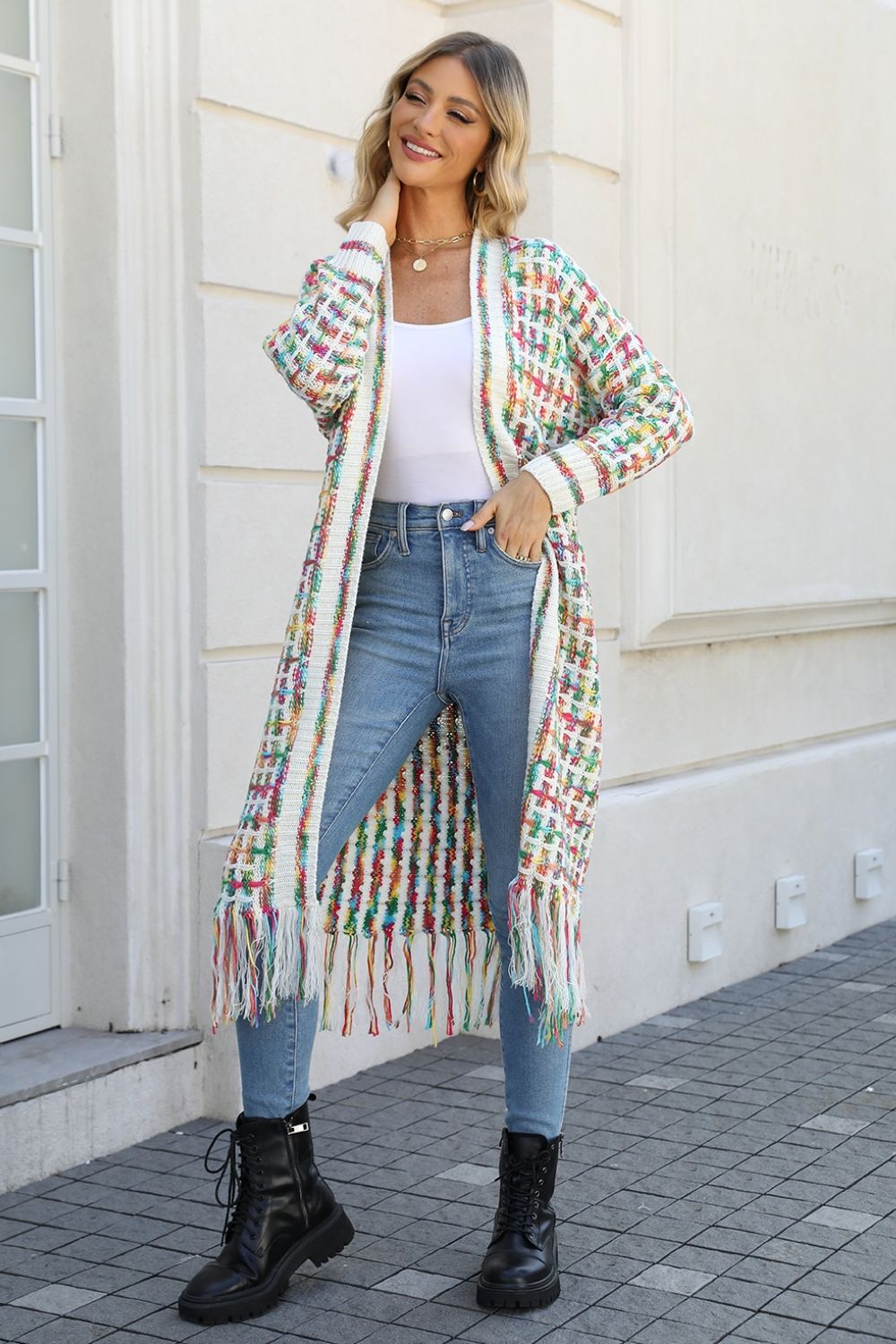 Luna | Gilet ouvert multicolore avec franges