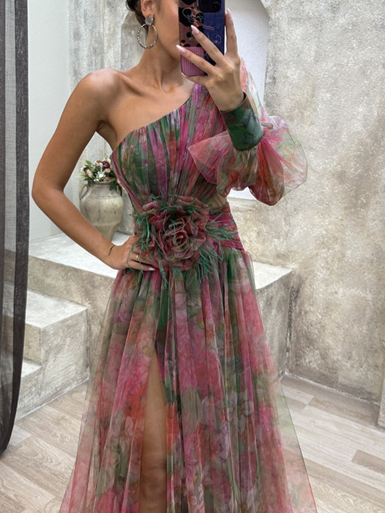 Kayla | Robe longue à fleurs asymétrique