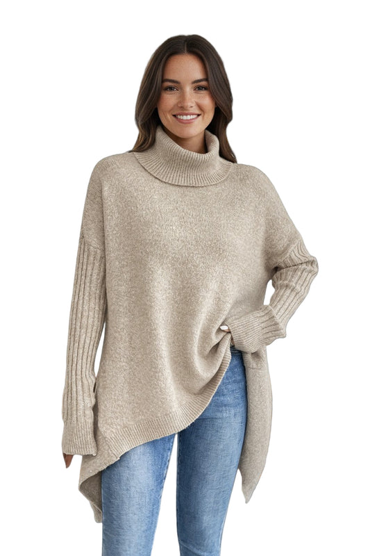 Jeanne | Pull long confortable à col roulé