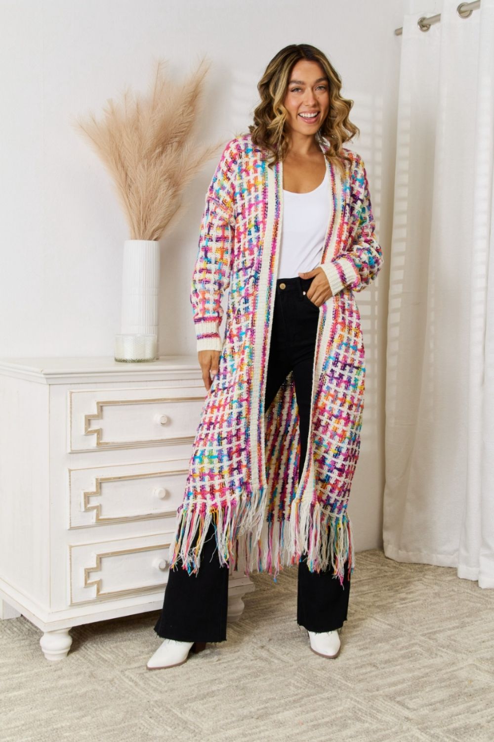 Luna | Gilet ouvert multicolore avec franges