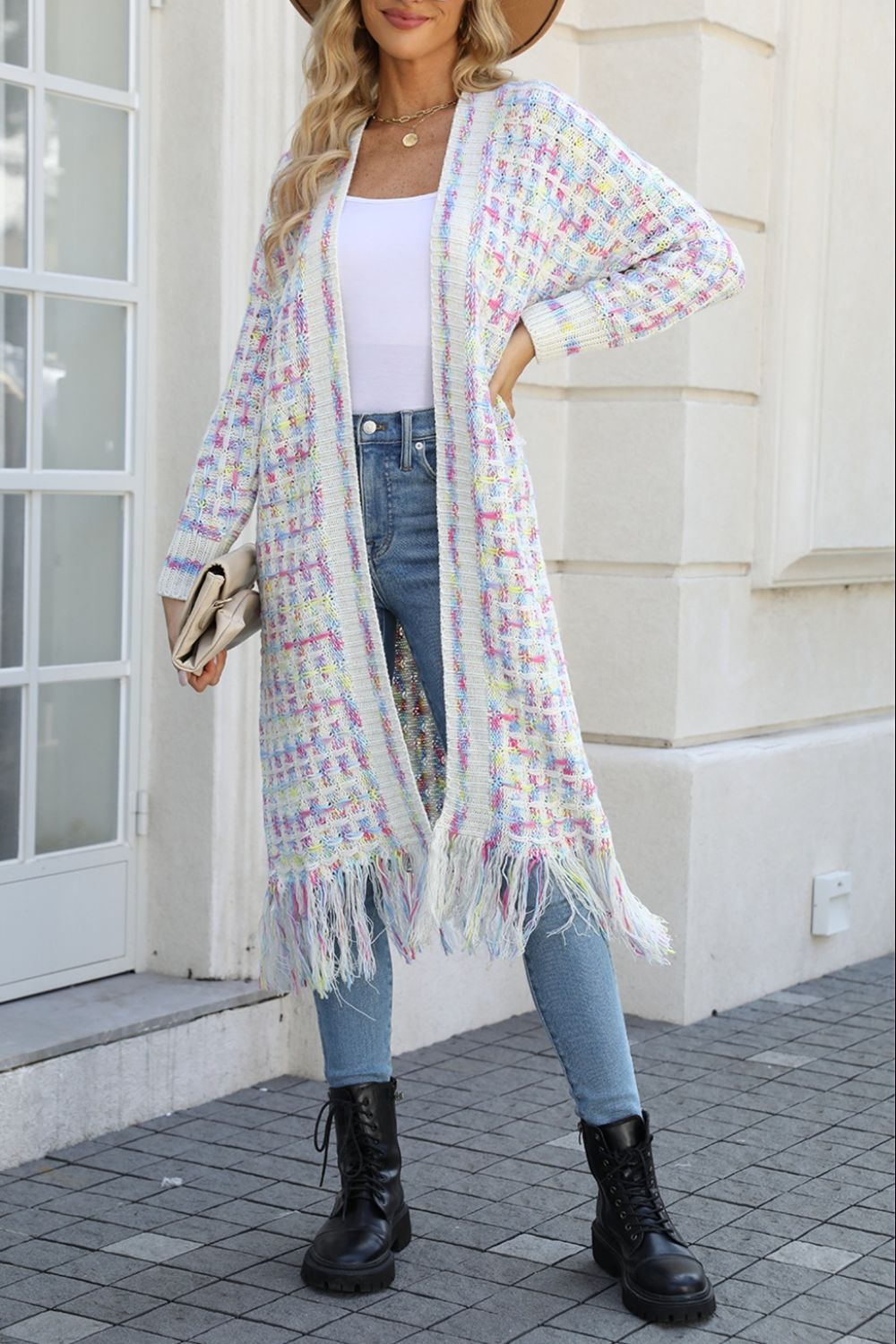 Luna | Gilet ouvert multicolore avec franges