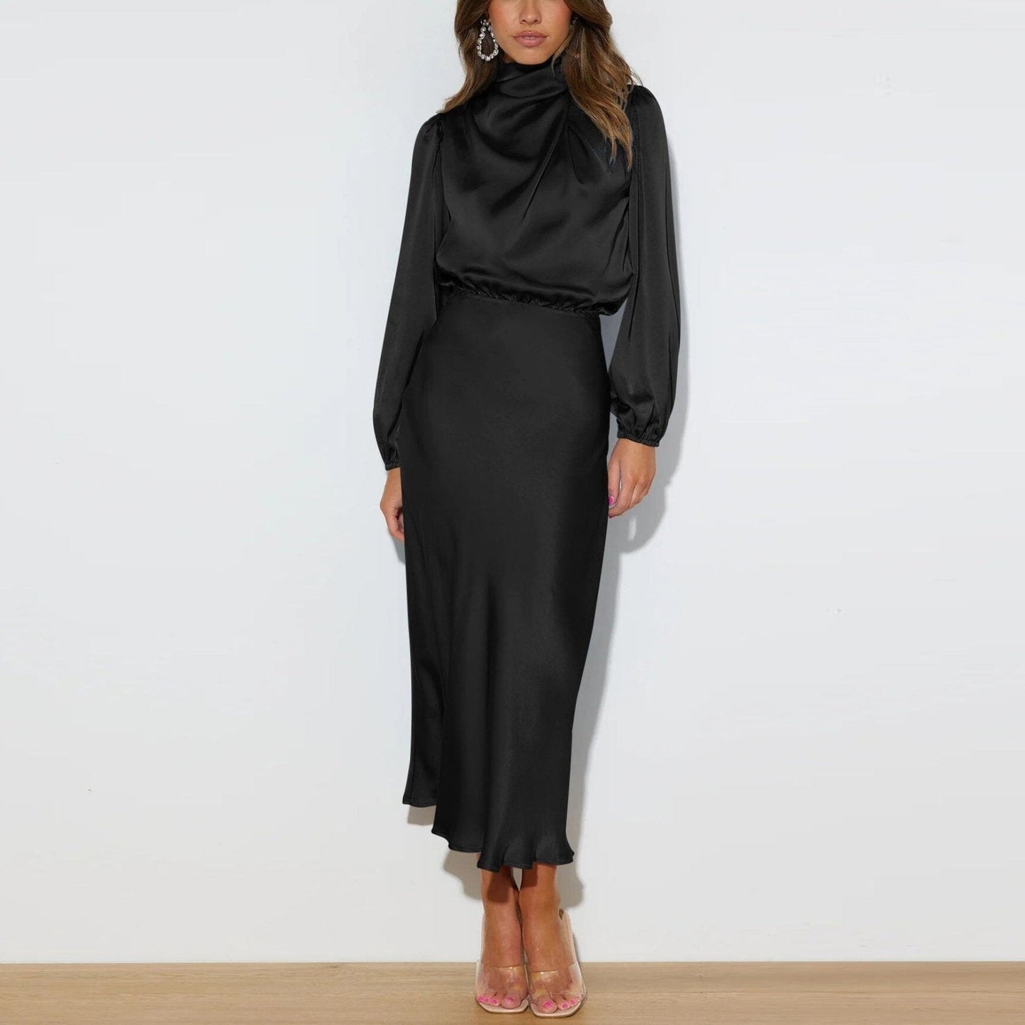 Evelyn | Élégante Robe en Soie à Manches Longues