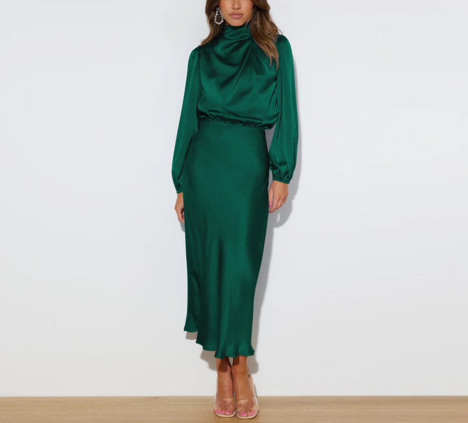 Evelyn | Élégante Robe en Soie à Manches Longues