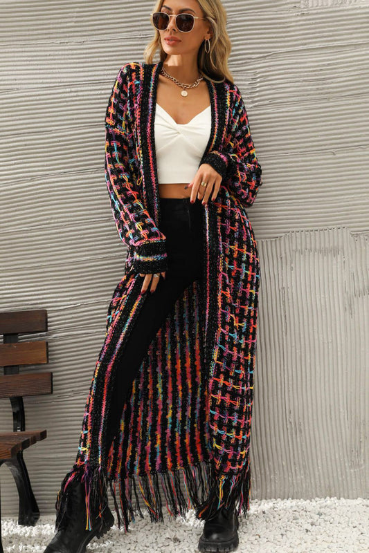 Luna | Gilet ouvert multicolore avec franges
