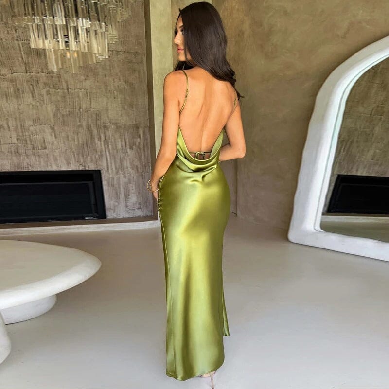 Lily | Robe Maxi en Satin avec Fines Bretelles
