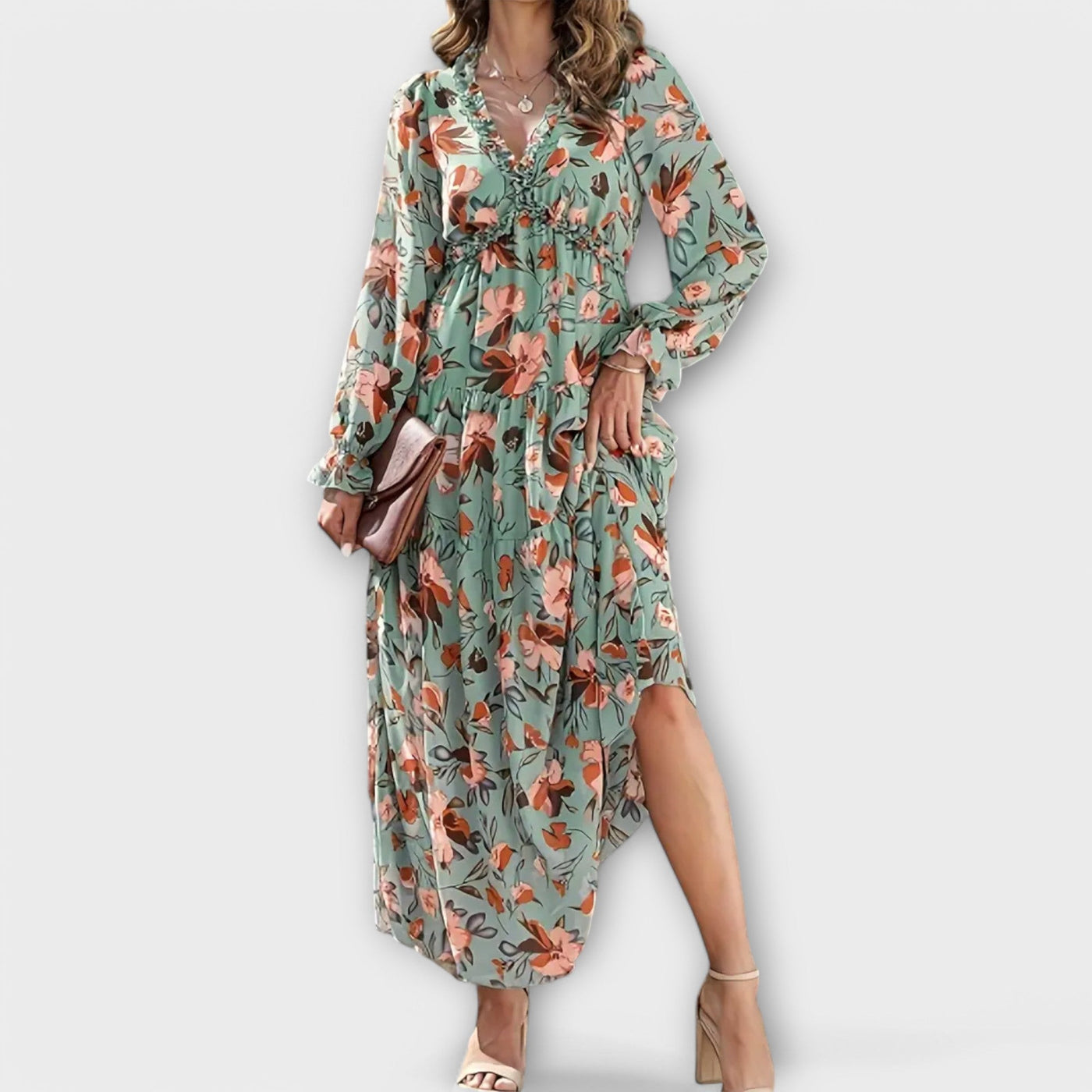 Solène | Robe longue fleurie à manches longues
