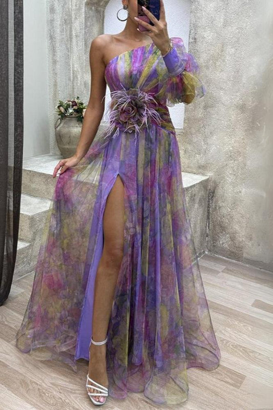 Kayla | Robe longue à fleurs asymétrique
