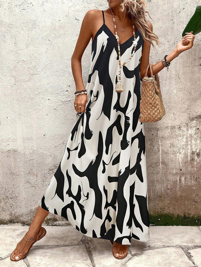 Elena | Robe d'Été à Bretelles Fines, Dos Nu et Imprimé Graphique