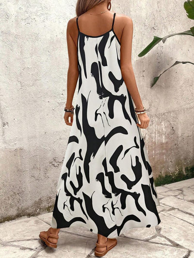 Elena | Robe d'Été à Bretelles Fines, Dos Nu et Imprimé Graphique