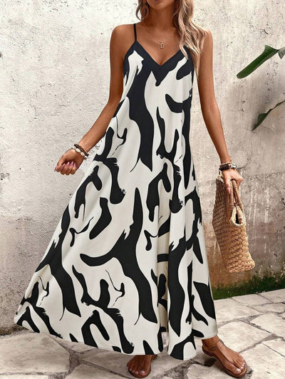 Elena | Robe d'Été à Bretelles Fines, Dos Nu et Imprimé Graphique