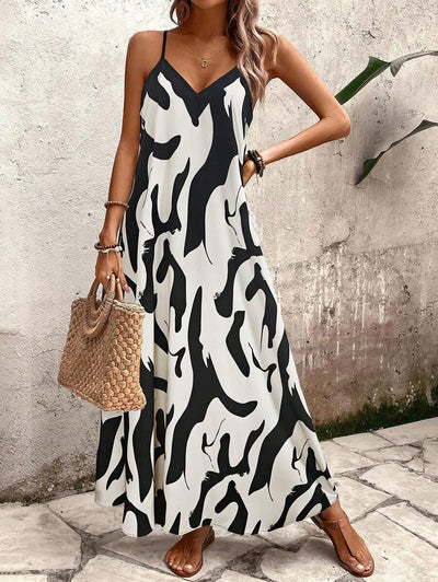 Elena | Robe d'Été à Bretelles Fines, Dos Nu et Imprimé Graphique