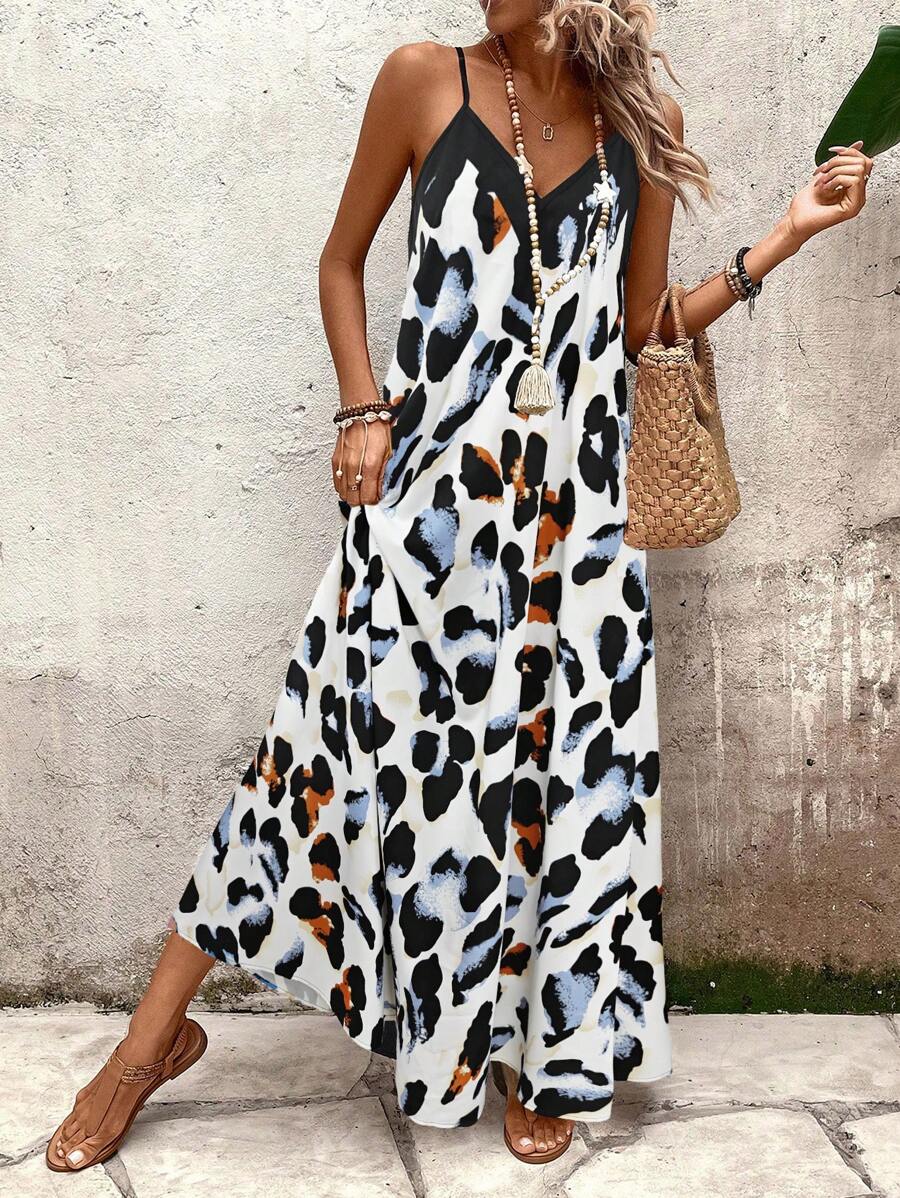 Elena | Robe d'Été à Bretelles Fines, Dos Nu et Imprimé Graphique