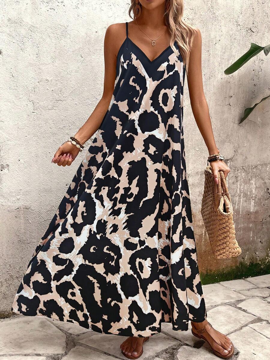 Elena | Robe d'Été à Bretelles Fines, Dos Nu et Imprimé Graphique