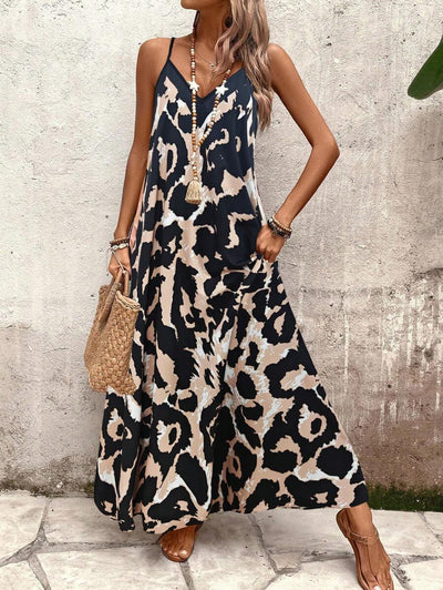 Elena | Robe d'Été à Bretelles Fines, Dos Nu et Imprimé Graphique