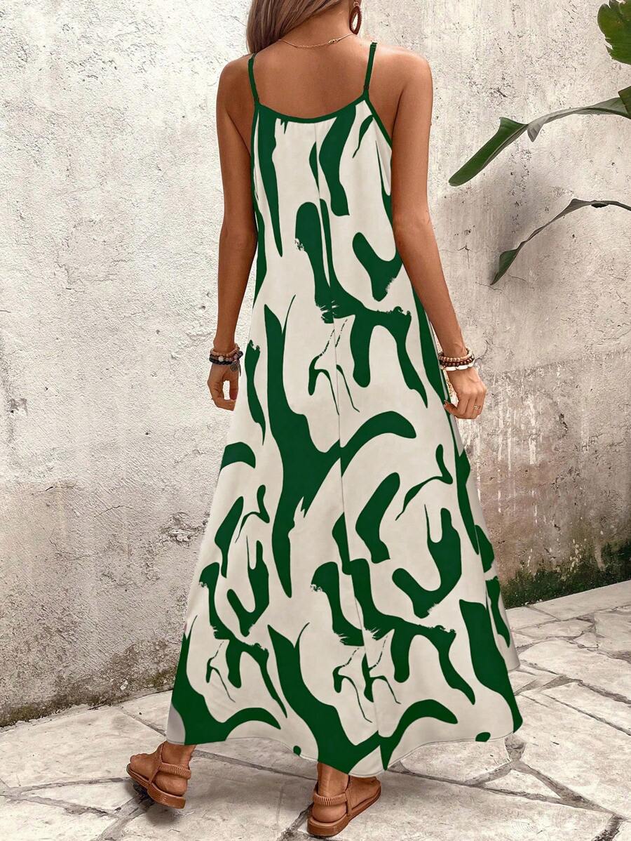 Elena | Robe d'Été à Bretelles Fines, Dos Nu et Imprimé Graphique