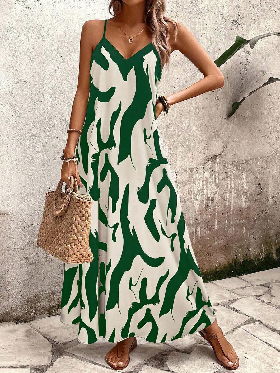 Elena | Robe d'Été à Bretelles Fines, Dos Nu et Imprimé Graphique