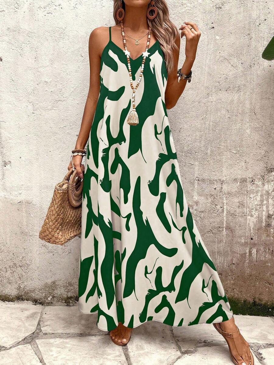 Elena | Robe d'Été à Bretelles Fines, Dos Nu et Imprimé Graphique