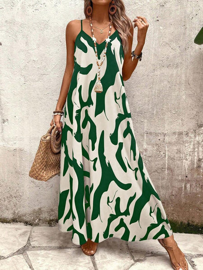 Elena | Robe d'Été à Bretelles Fines, Dos Nu et Imprimé Graphique