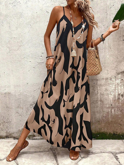 Elena | Robe d'Été à Bretelles Fines, Dos Nu et Imprimé Graphique