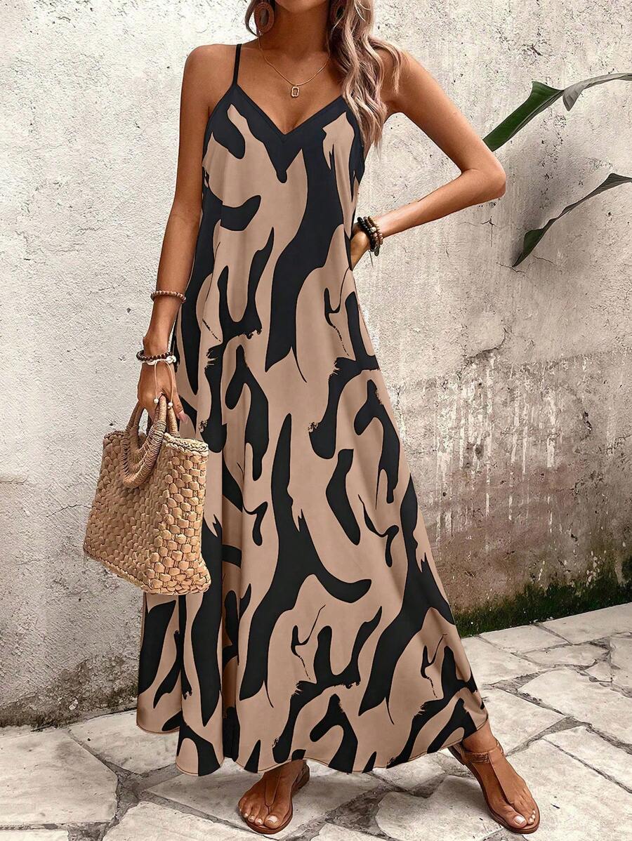 Elena | Robe d'Été à Bretelles Fines, Dos Nu et Imprimé Graphique