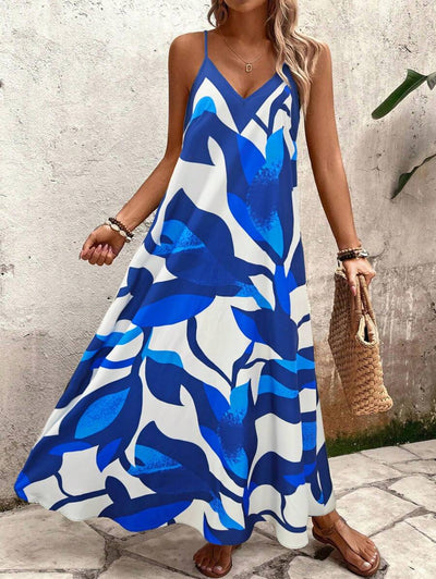 Elena | Robe d'Été à Bretelles Fines, Dos Nu et Imprimé Graphique