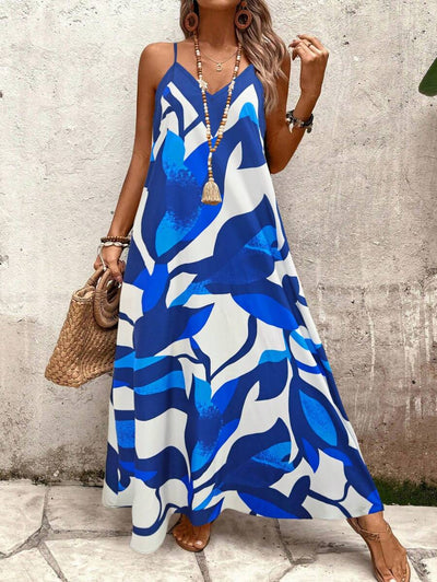 Elena | Robe d'Été à Bretelles Fines, Dos Nu et Imprimé Graphique