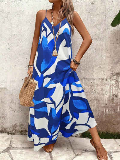 Elena | Robe d'Été à Bretelles Fines, Dos Nu et Imprimé Graphique