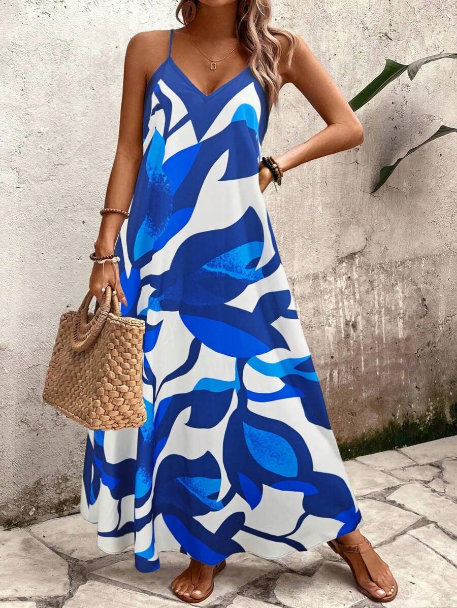 Elena | Robe d'Été à Bretelles Fines, Dos Nu et Imprimé Graphique