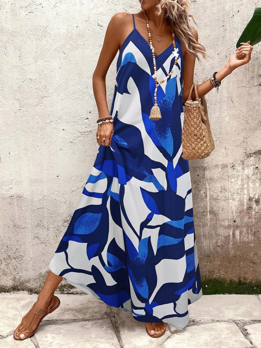 Elena | Robe d'Été à Bretelles Fines, Dos Nu et Imprimé Graphique