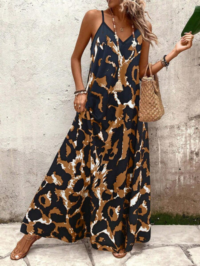 Elena | Robe d'Été à Bretelles Fines, Dos Nu et Imprimé Graphique