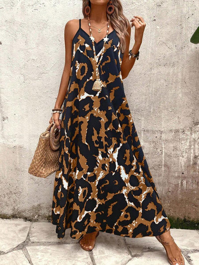 Elena | Robe d'Été à Bretelles Fines, Dos Nu et Imprimé Graphique