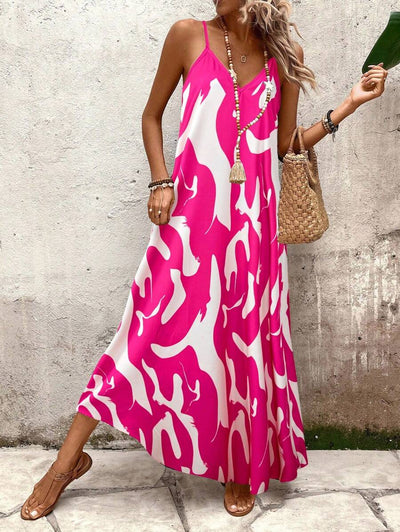 Elena | Robe d'Été à Bretelles Fines, Dos Nu et Imprimé Graphique