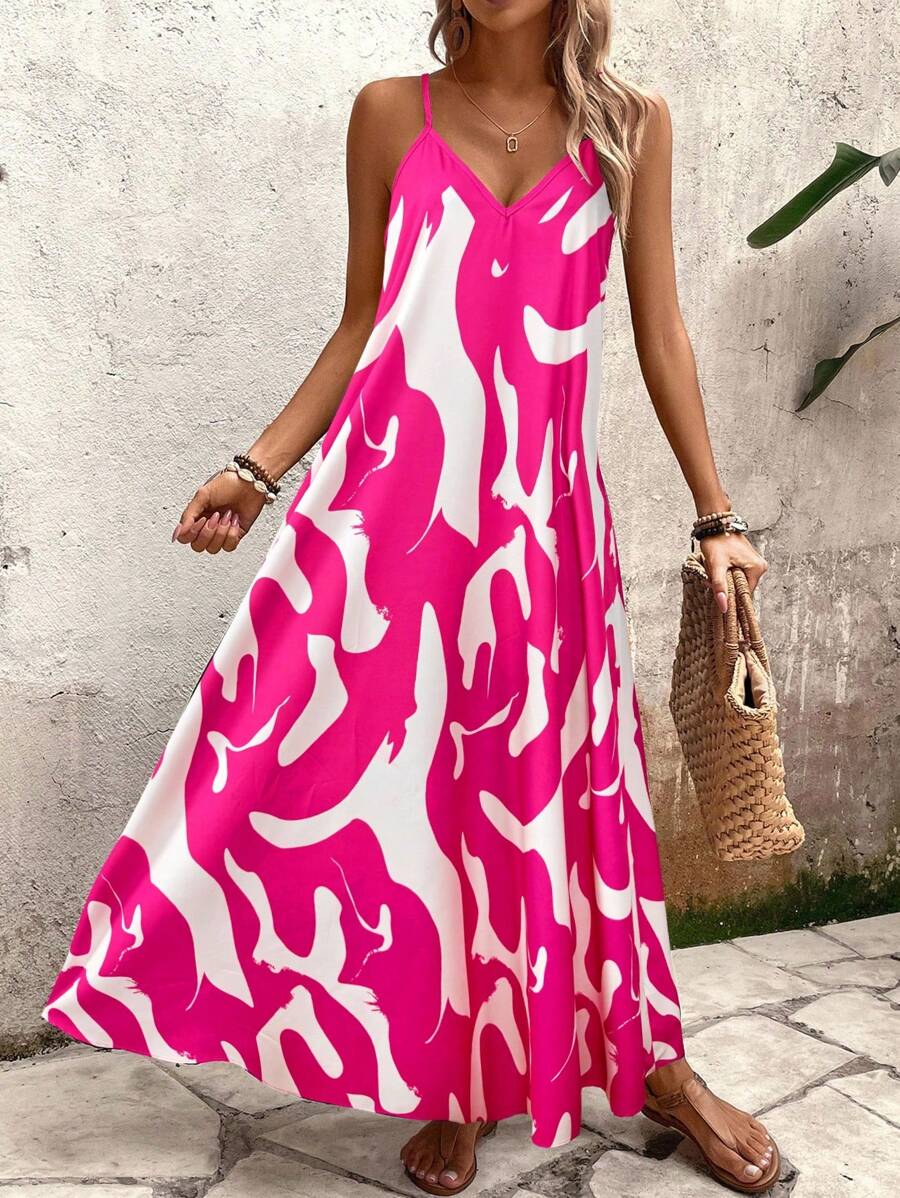 Elena | Robe d'Été à Bretelles Fines, Dos Nu et Imprimé Graphique