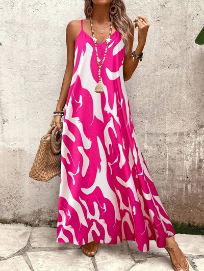 Elena | Robe d'Été à Bretelles Fines, Dos Nu et Imprimé Graphique