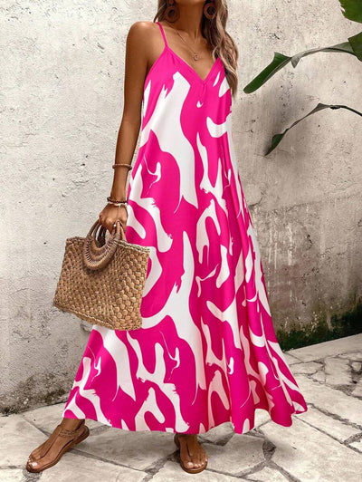 Elena | Robe d'Été à Bretelles Fines, Dos Nu et Imprimé Graphique