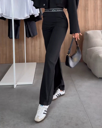 Sarah | Pantalon droit décontracté de couleur unie avec poche zippée