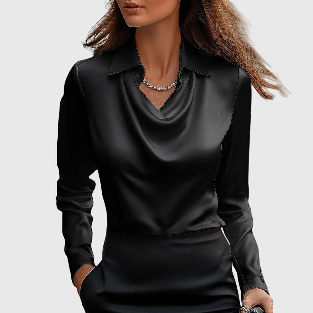 Sylvie | Blouse avec éclat luxueux et col plissé
