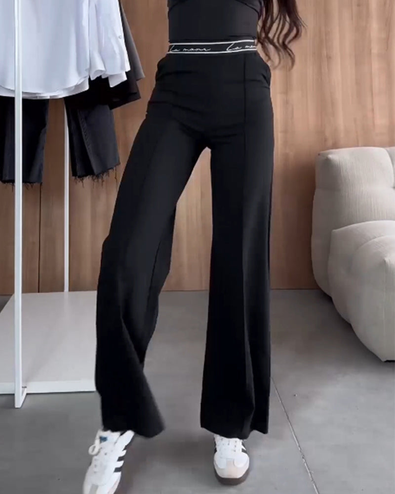 Sarah | Pantalon droit décontracté de couleur unie avec poche zippée