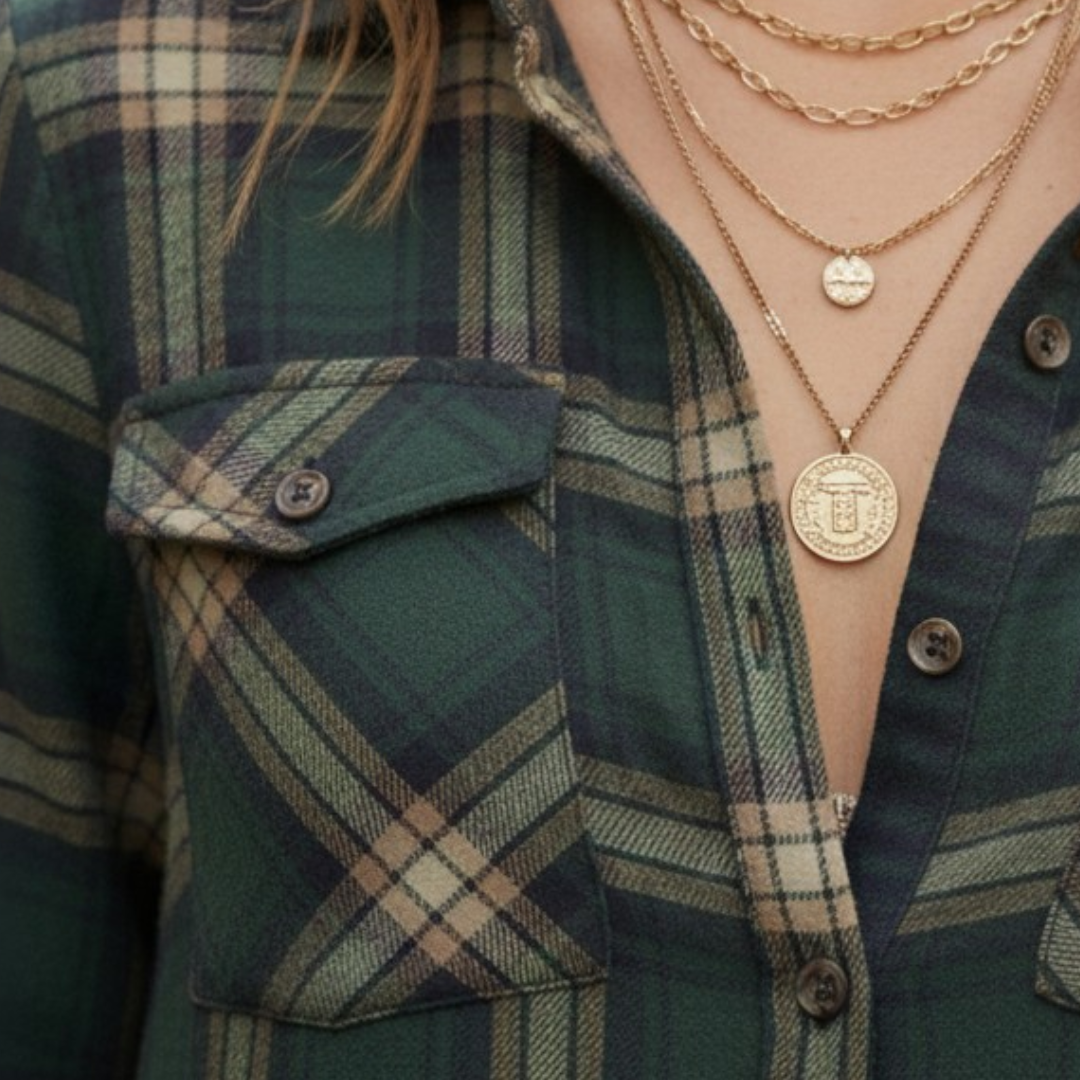 Veloria | Robe longue à carreaux verts avec col à revers et boutonnage simple